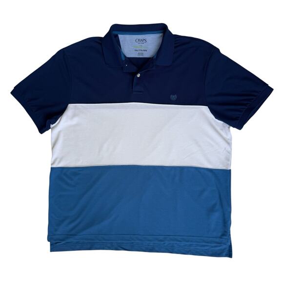 Chaps Mens Colorblock Polo Shirt XXL 2XL Blue White Classic Fit Casual Everyday - Picture 1 of 9